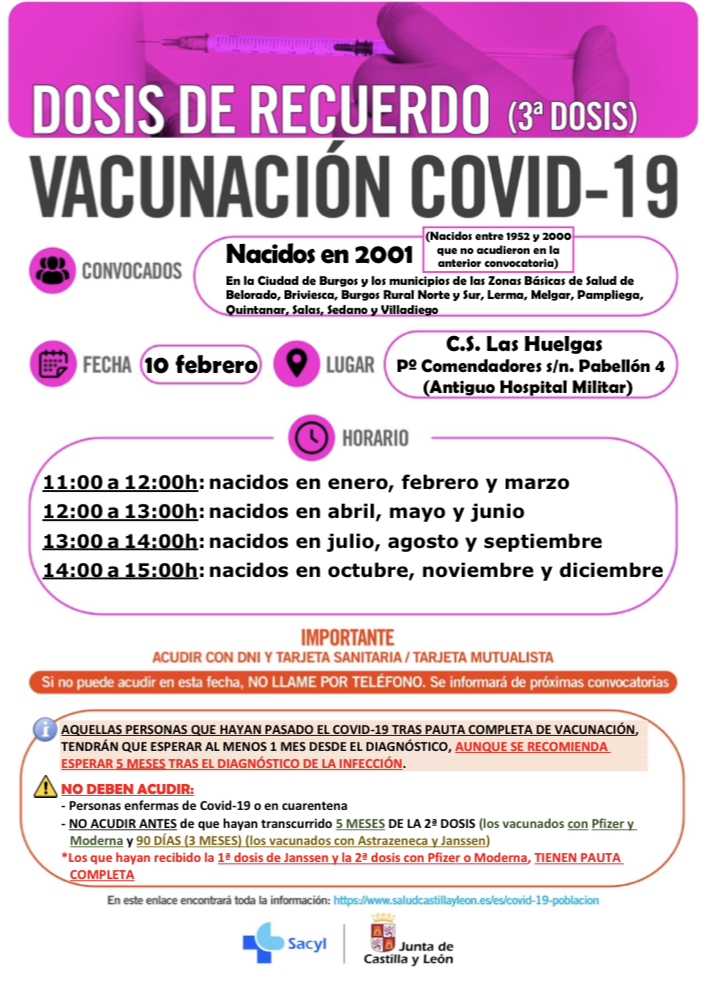 DOSIS DE RECUERDO (3ª dosis) Vacunación COVID-19 nacidos en 2001, 2002 y 2003