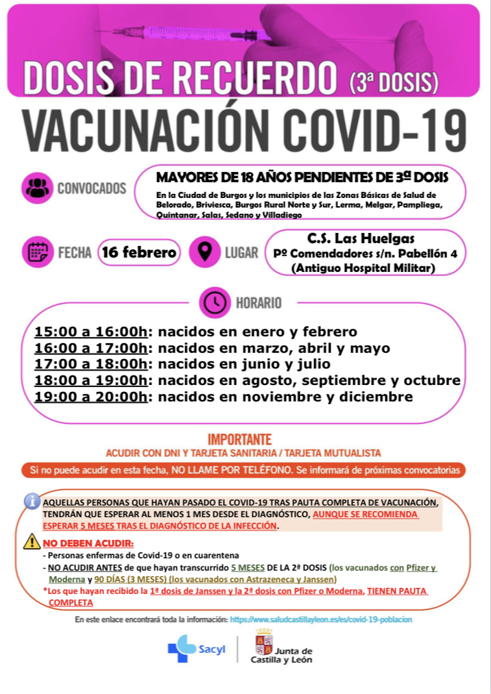 DOSIS DE RECUERDO Vacunación COVID-19 mayores de 18 años pendientes de la (3ª dosis) 