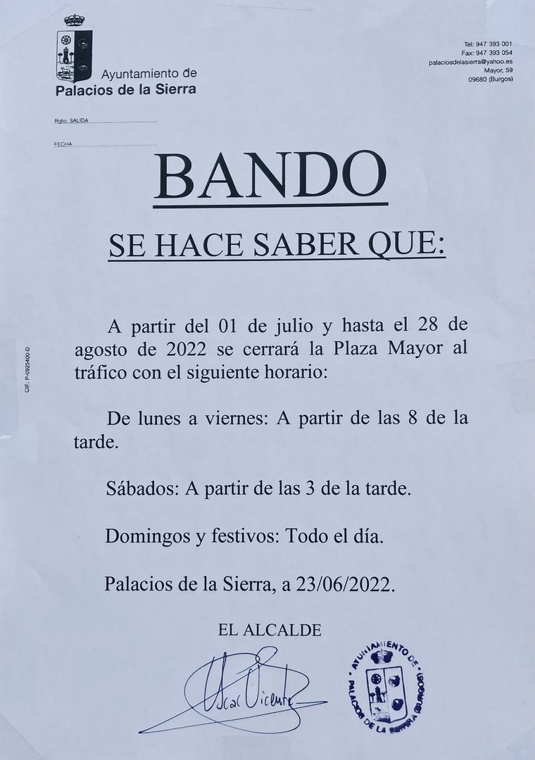 BANDO: Cierre de la Plaza Mayor al tráfico