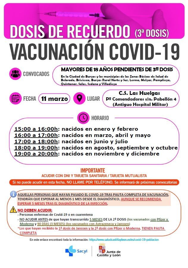 Vacunación COVID-19 mayores de 18 años pendientes de 3ª dosis