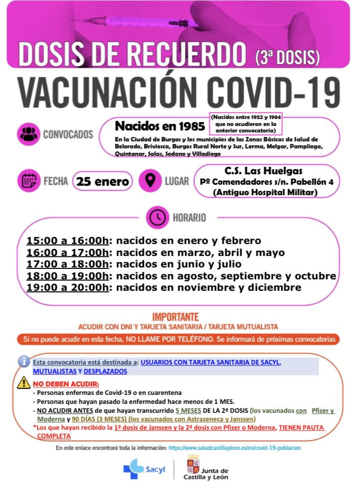 DOSIS DE RECUERDO (3ª dosis) Vacunación COVID-19 nacidos en1984 y 1985
