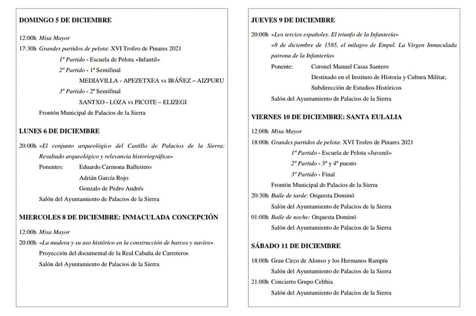 Programación para la festividad de la Patrona Santa Eulalia 2