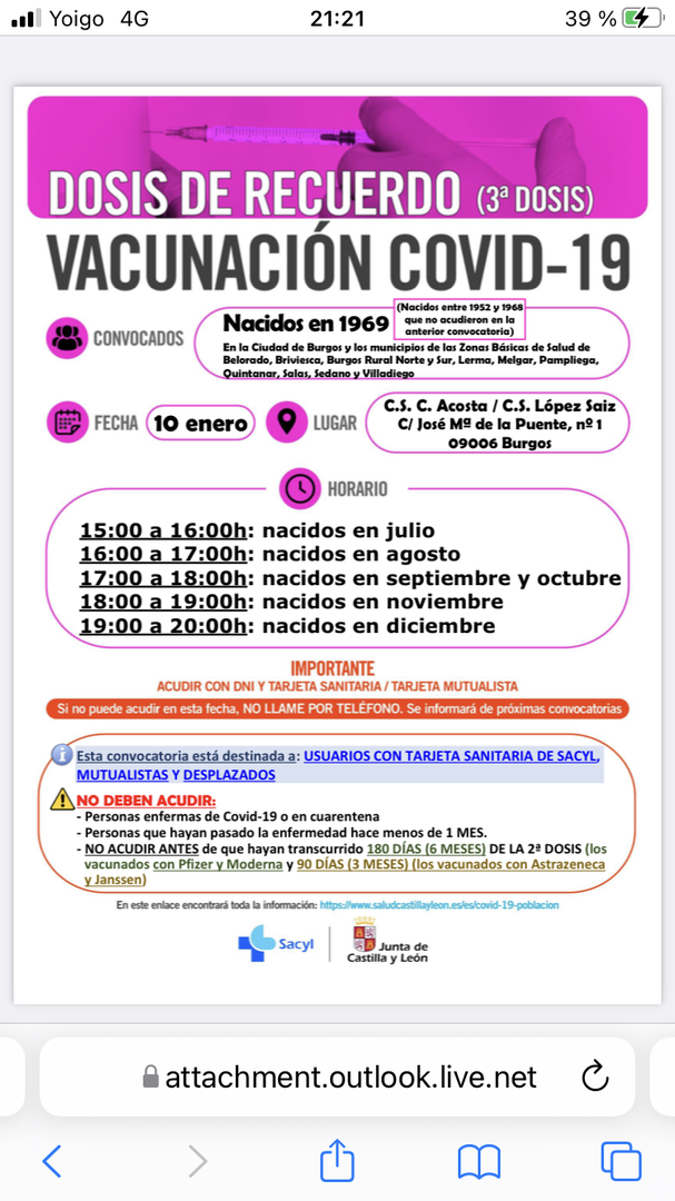 DOSIS DE RECUERDO (3ª dosis) Vacunación COVID-19 nacidos en1969