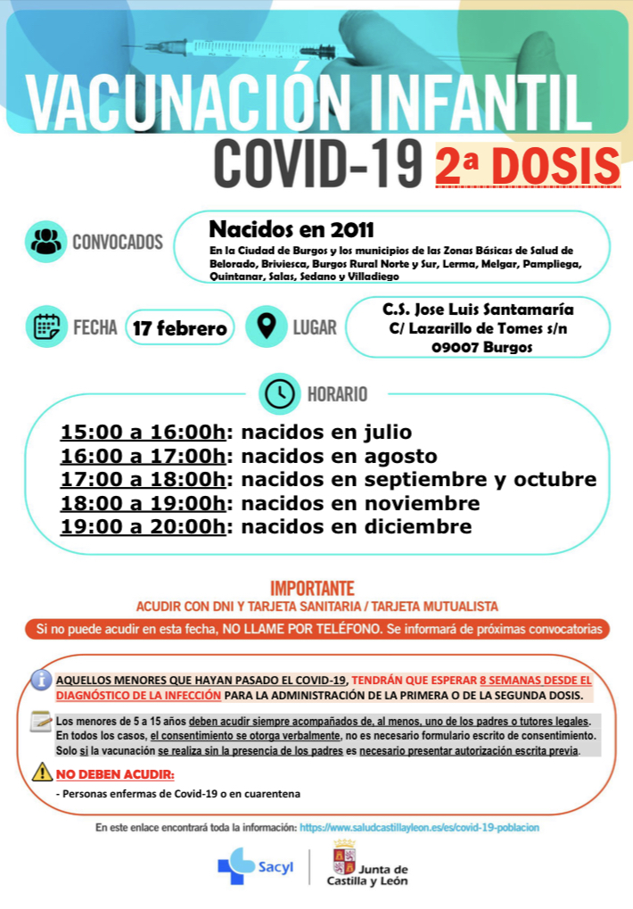 VACUNACIÓN INFANTIL COVID-19 2a dosis nacidos en 2010 y 2011