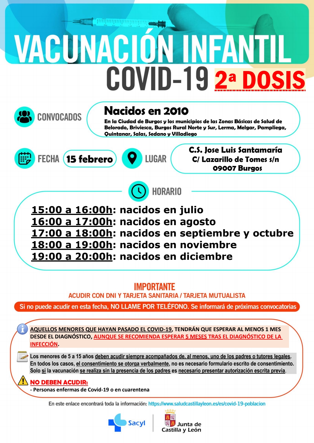 VACUNACIÓN INFANTIL COVID-19 2a dosis nacidos en 2010 y 2011