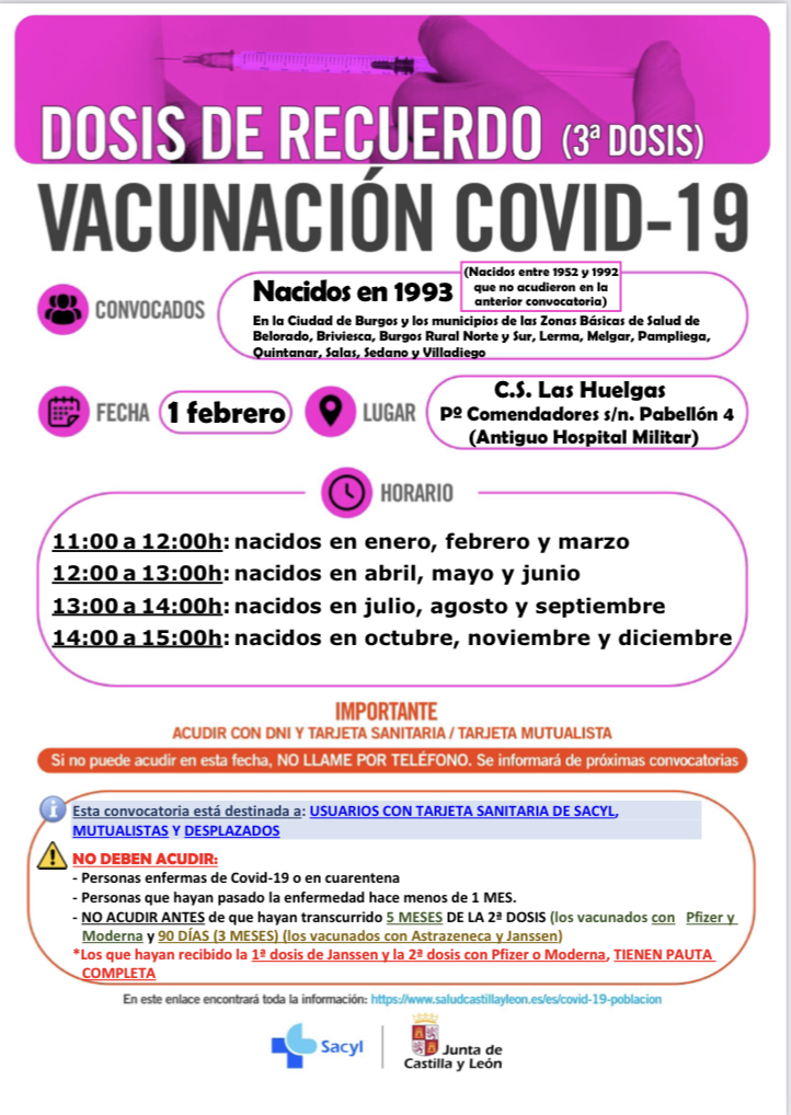 DOSIS DE RECUERDO (3ª dosis) Vacunación COVID-19 nacidos en 1992, 1993 y 1994