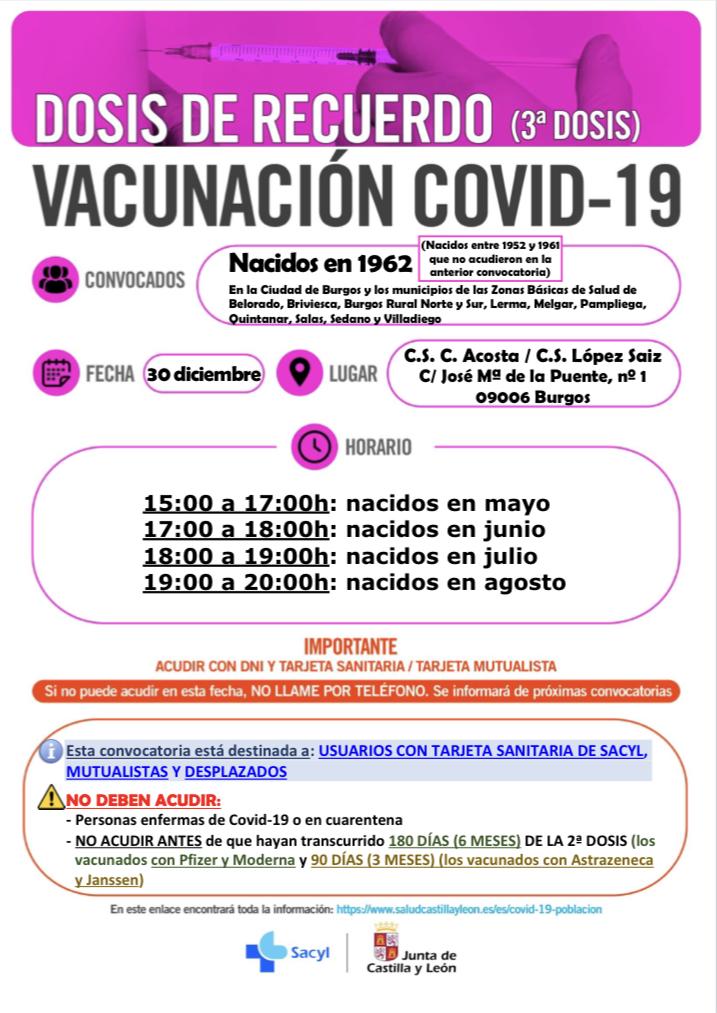 DOSIS DE RECUERDO (3°DOSIs) VACUNACIÓN COVID-19 Nacidos en 1962 