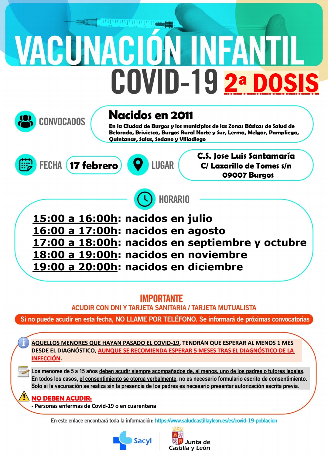 VACUNACIÓN INFANTIL COVID-19 2a dosis nacidos en 2010 y 2011