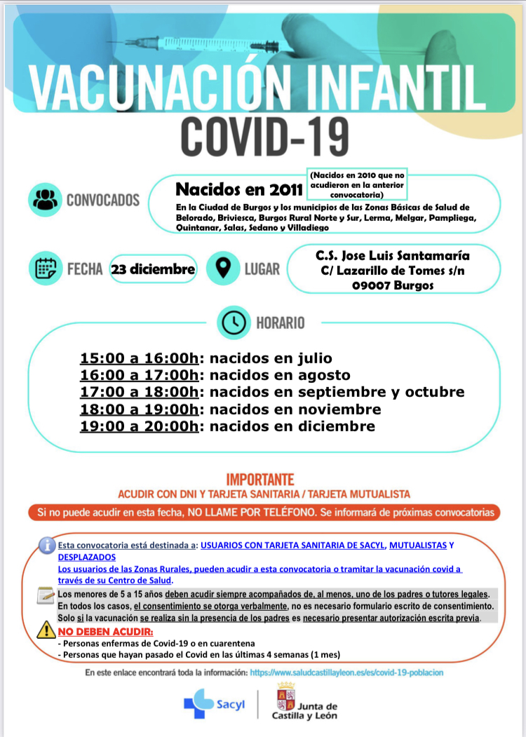 VACUNACIÓN INFANTIL COVID-19 Nacidos en 2011