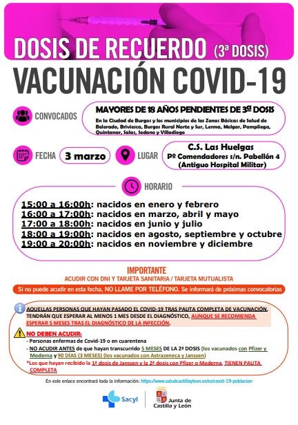 Vacunación COVID-19 mayores de 18 años pendientes de 3ª dosis